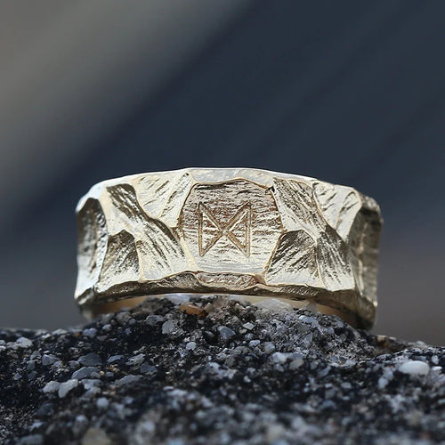 Viking Stil Ring til Mænd med Guld Runes