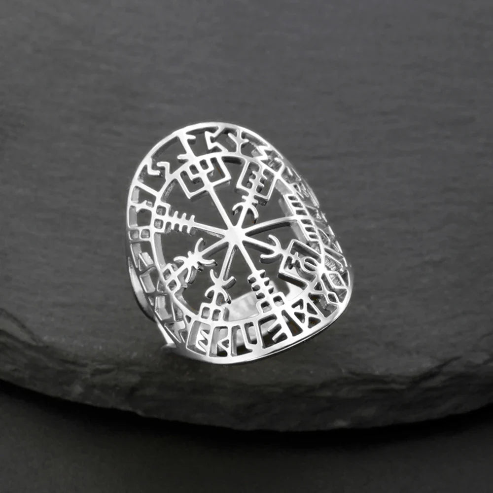 Vegvisir-ring Viking runekompass sølv