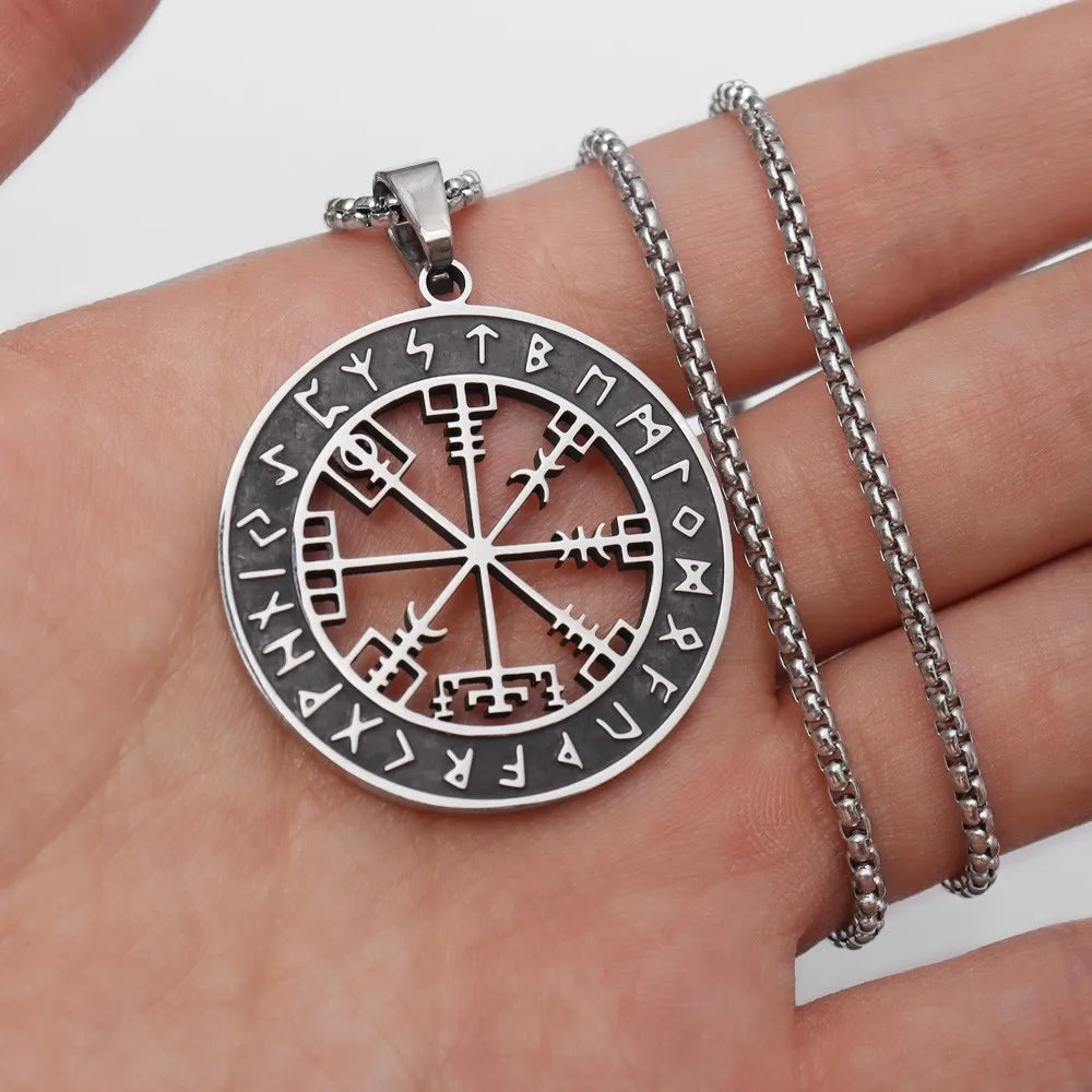 Sølv Kompas Vegvisir Viking Vedhæng Halskæde