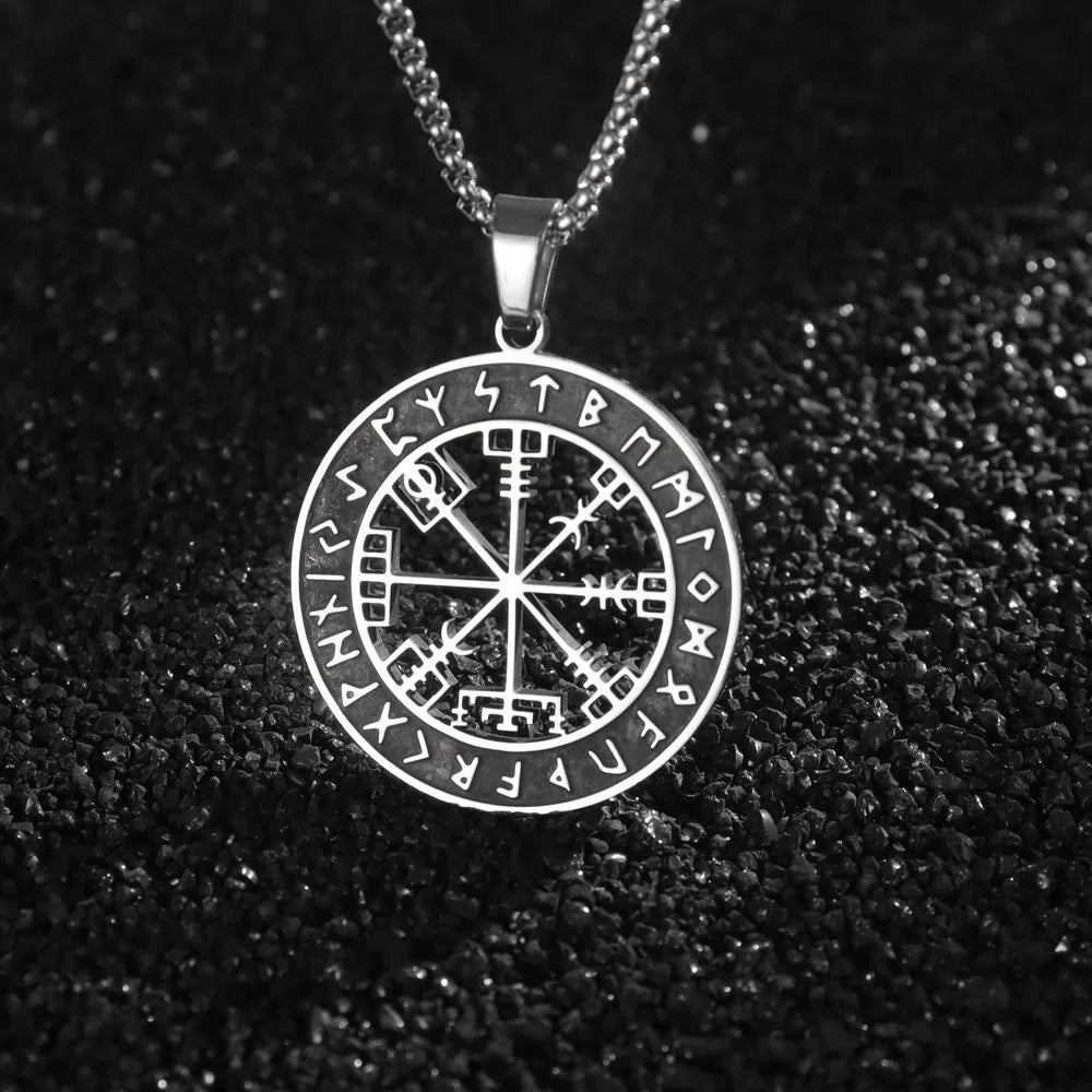 Sort Kompas Vegvisir Viking Vedhæng Halskæde