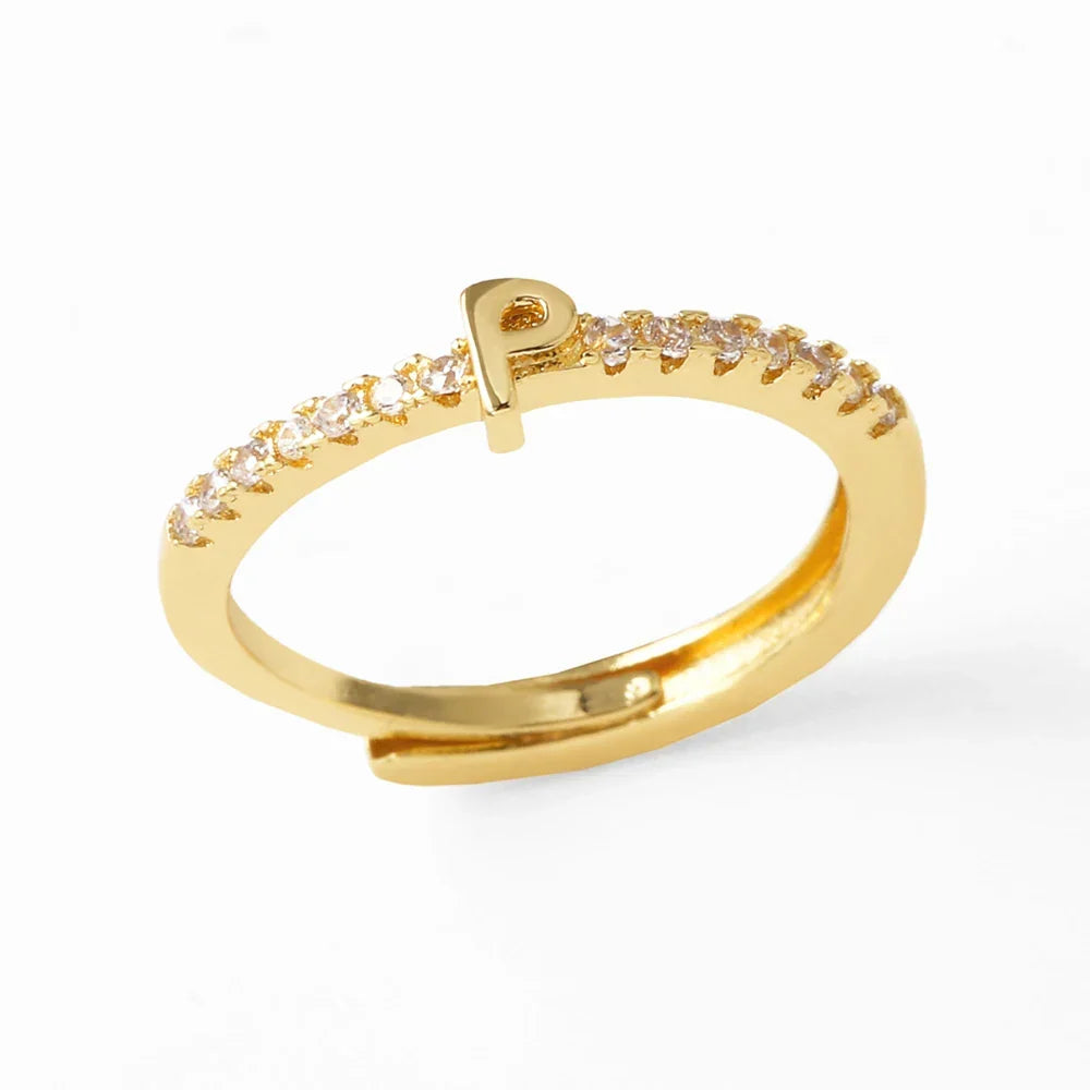 Justerbar ring til kvinder med initial - bogstav 