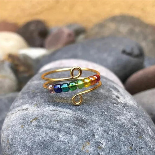 Ring Boheme Stil Anti-Stress Drejende Perler guld