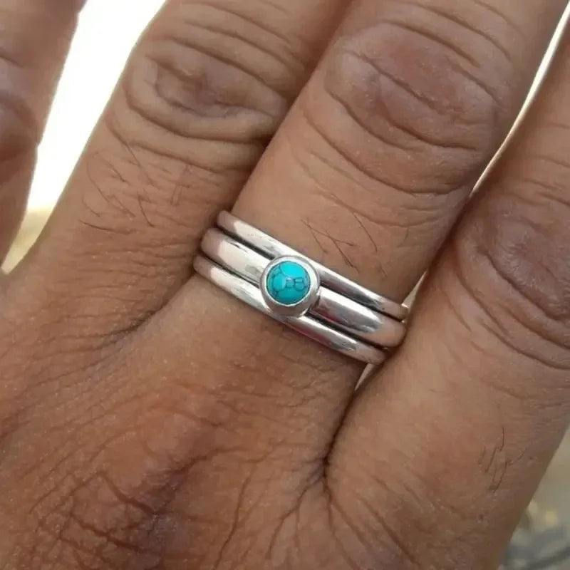 Bague Anneau Ethniques avec Pierre Turquoise argent