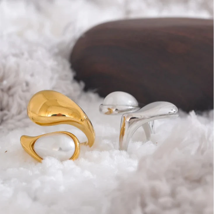 Ring Dråbe Vand Hvid Perle guld