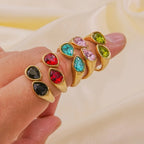 Ring Vanndråpe Farget Perle lyseblå