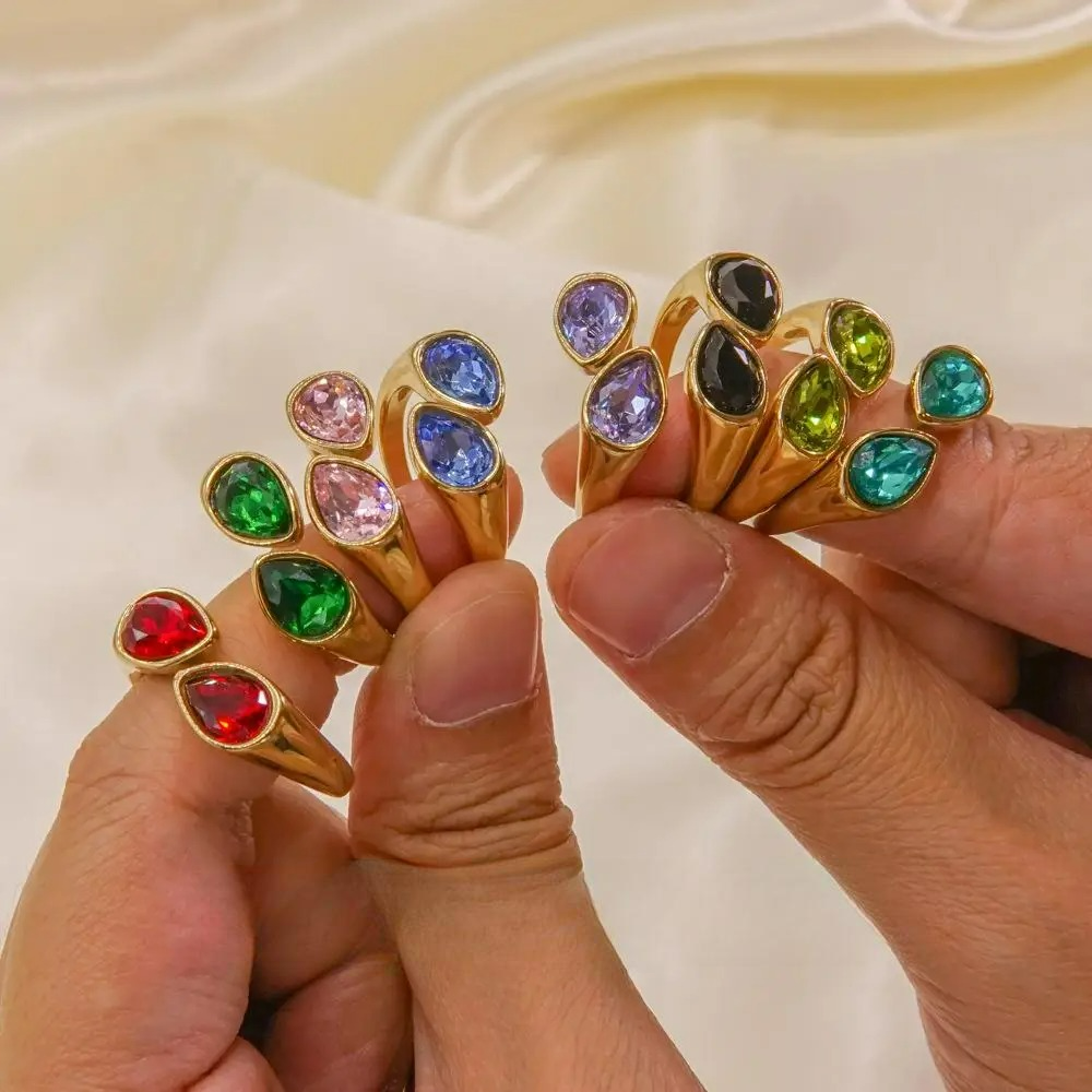 Ring Vanndråpe Farget Perle rød