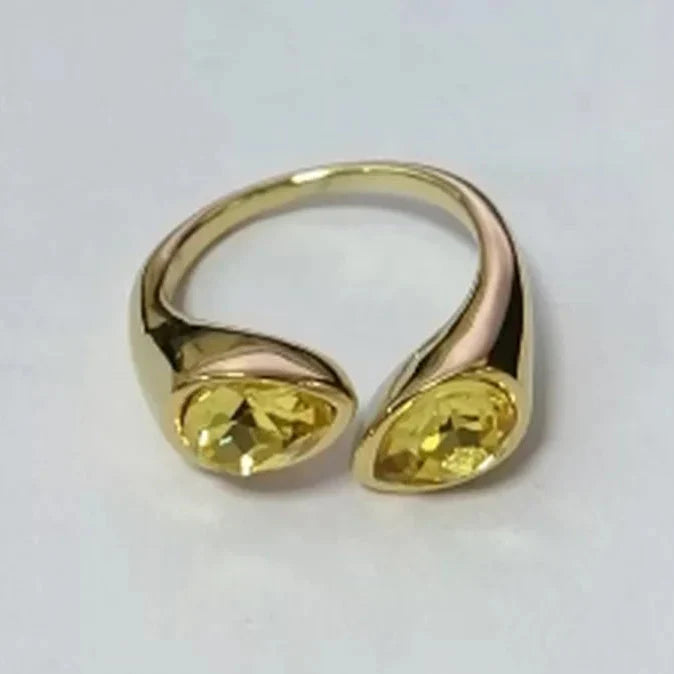 Ring Vanndråpe Farget Perle gul