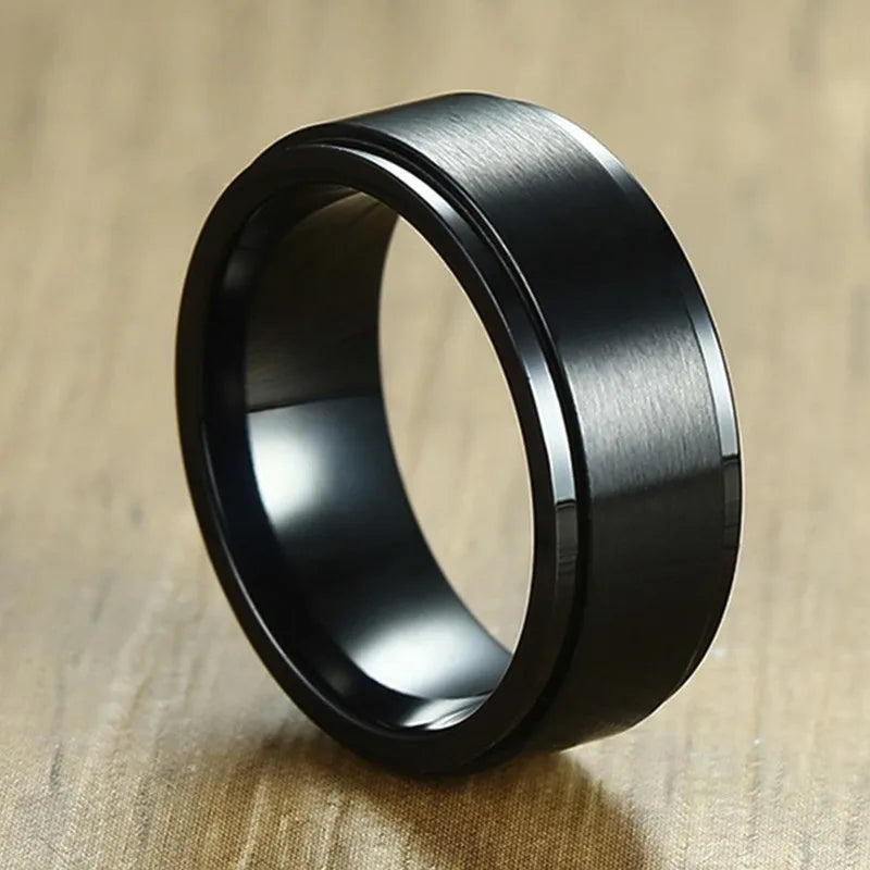 Bague Anneau Homme Anti-Stress Tournant noir