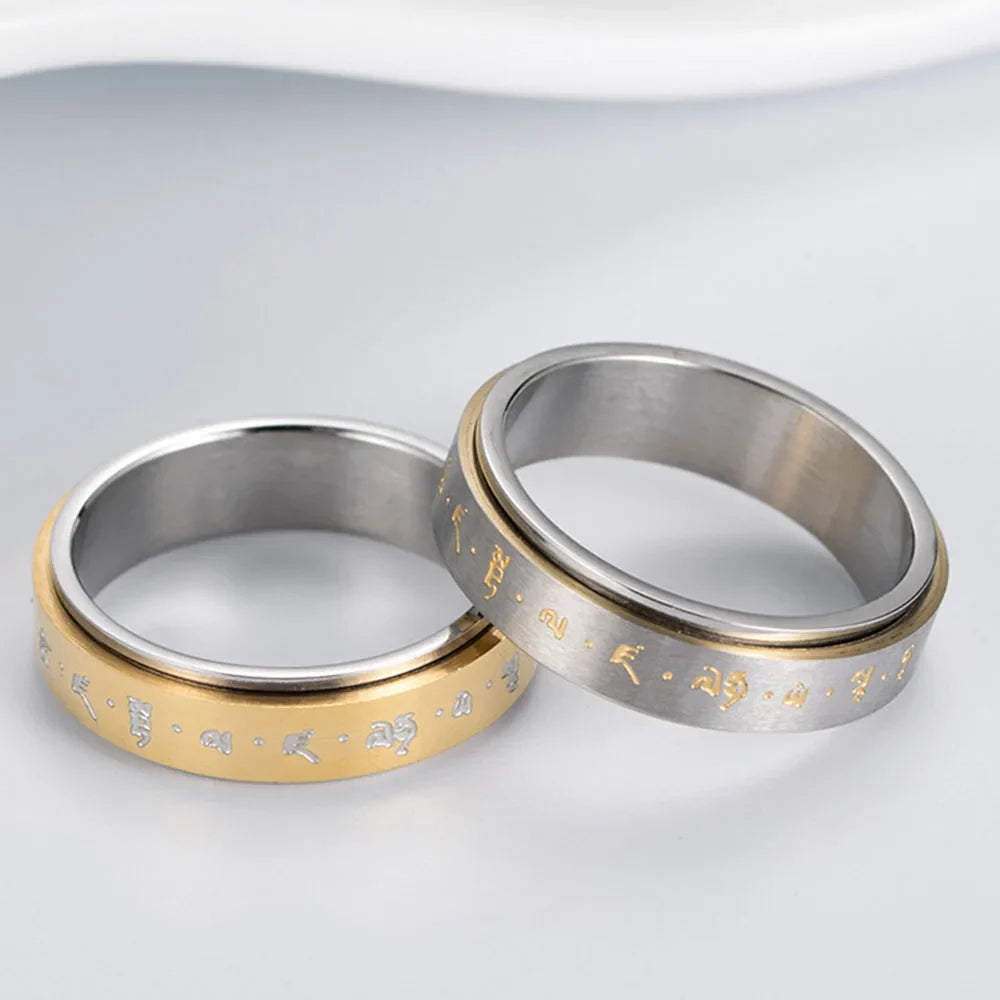 Prsten s vzory pro muže nebo ženy, antistresový otáčivý zlatý