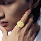 Prsten Černý Krychle Metatron zlatý