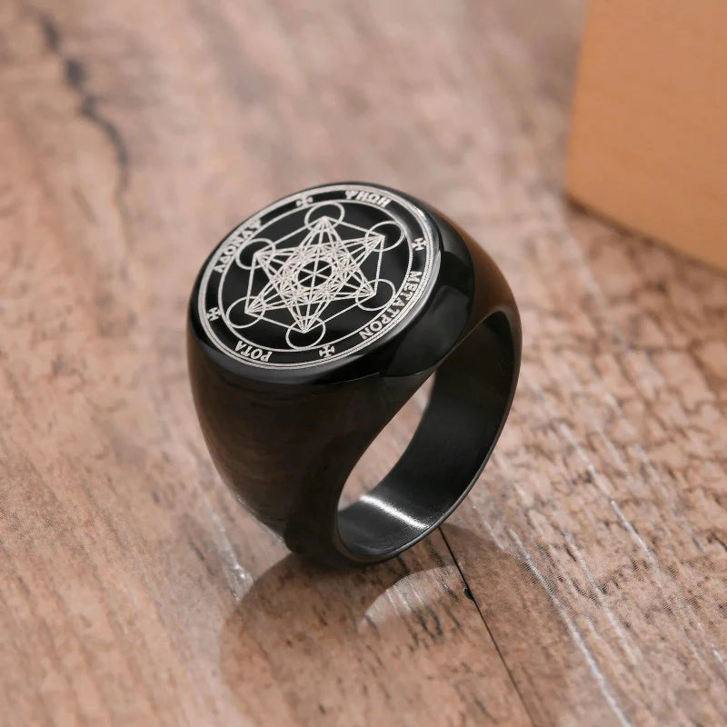 Bague Anneau Noirs Cube Métatron noir