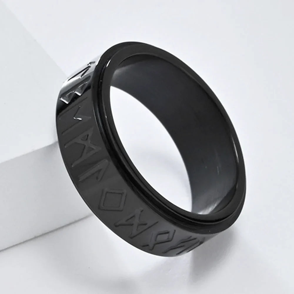 Bague Anneau Viking Homme Anti-Stress Tournant noir