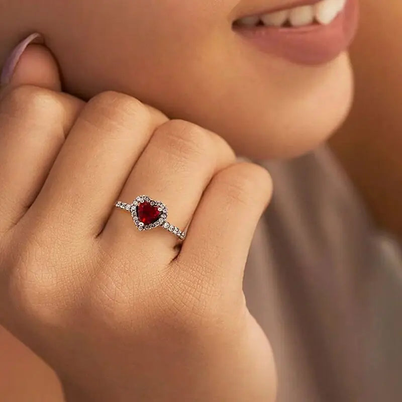 Bague avec Coeur et Zircon rouge et argent
