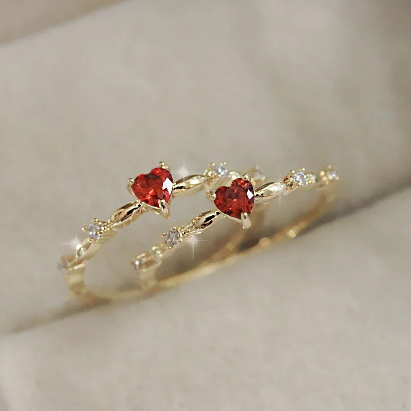 Bague avec Coeur Rouge et Zircon