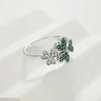 Ring med hjerter i grøn zirkonium Trekløver med 3 blade
