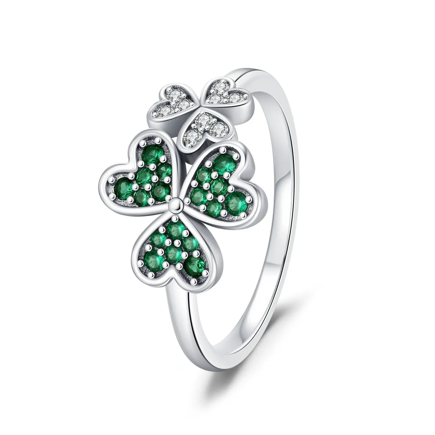 Bague avec Coeurs en Zircon Vert Trèfle à 3 Feuilles