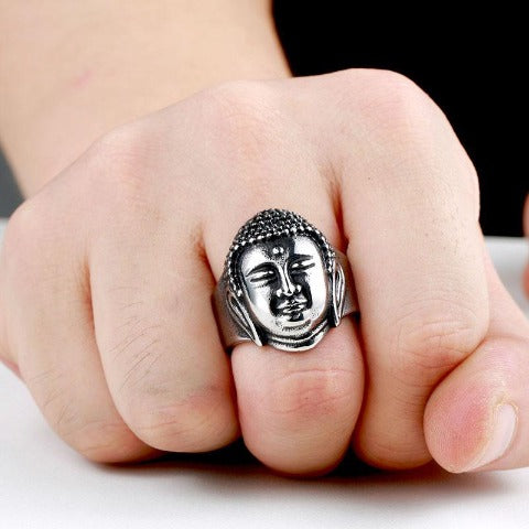 Buddha ring sølv guld