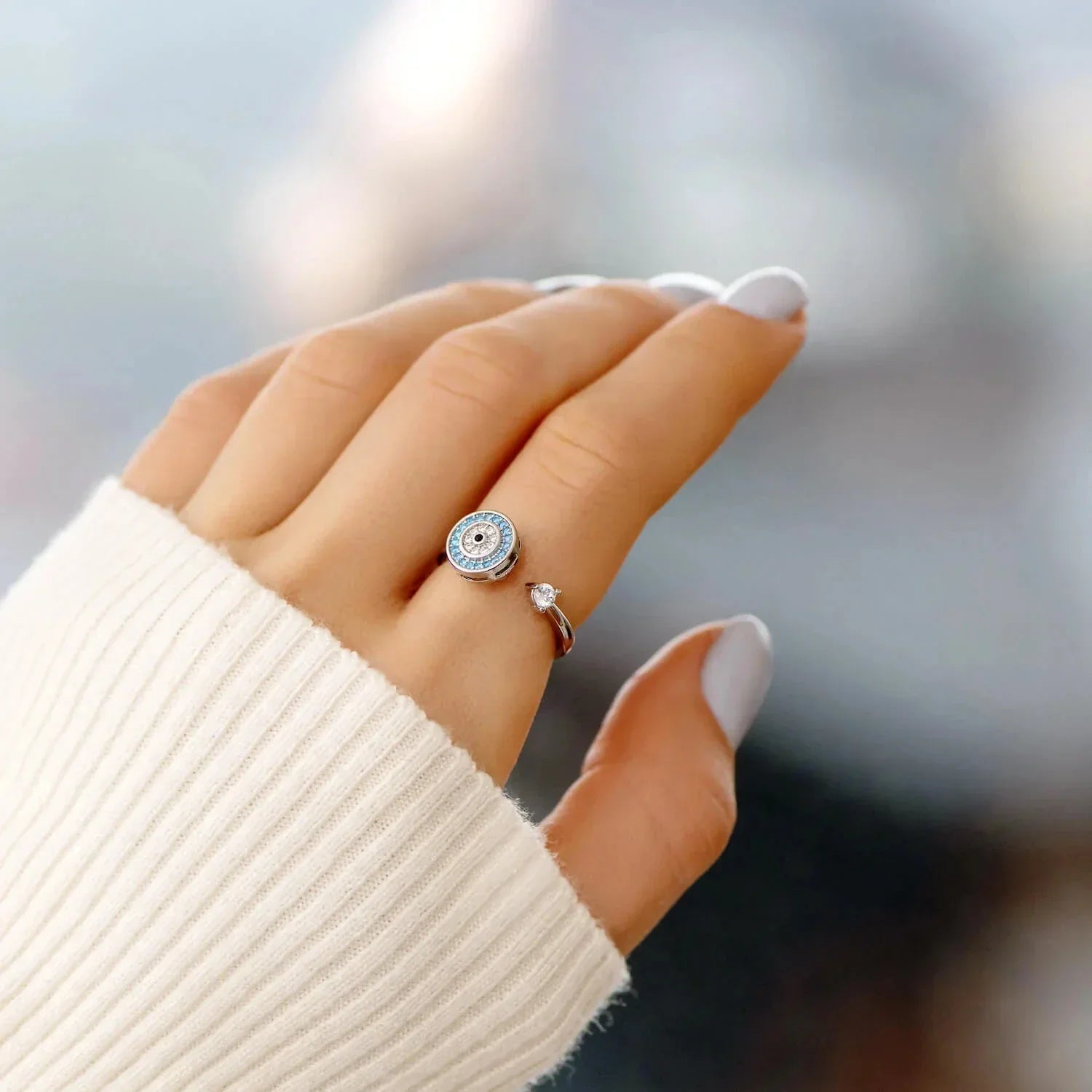 Prsten proti úzkosti s modrým řeckým tureckým okem Matiasma Mataki