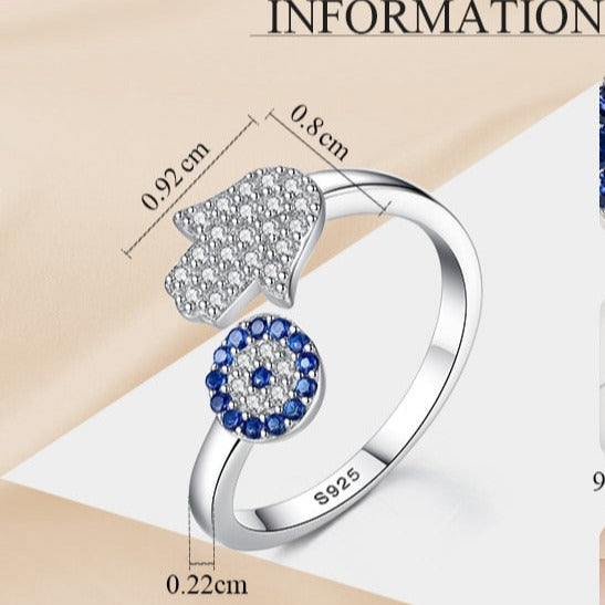 Bague Contre le Mauvais Oeil Bleu Grec Turc Matiasma Mataki en Argent