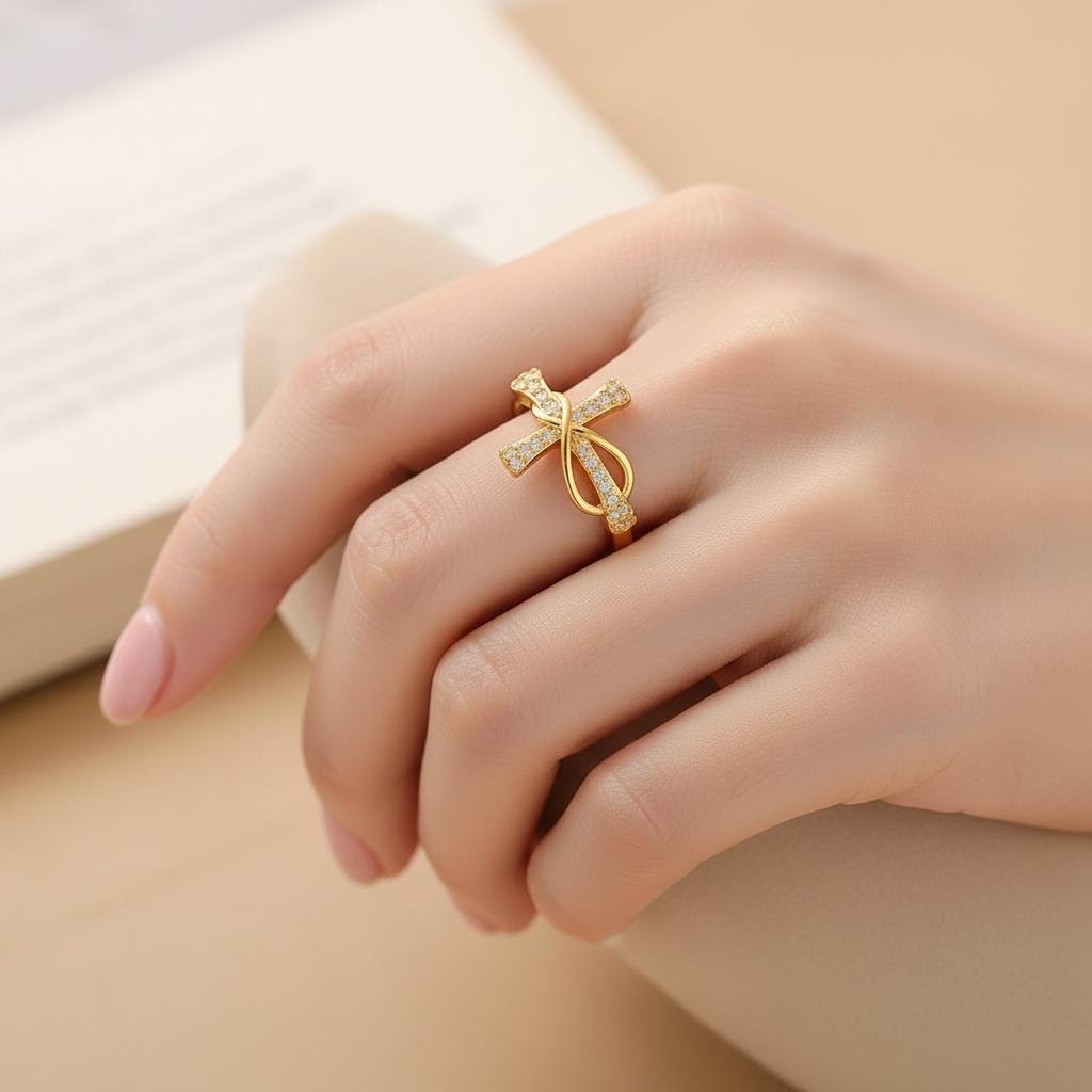 Křesťanský křížový prsten s zirkonem pro ženy