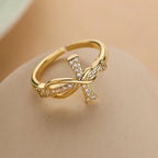 Prsten Křesťanský Kříž se Zirkonem pro Ženy zlatý