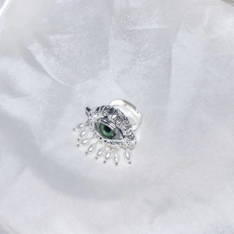 Prsten ochrany s modrým okem a stříbrnými perličkami