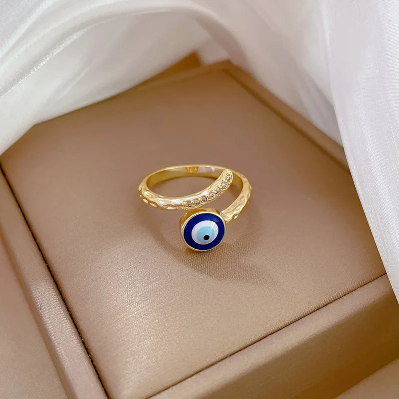 Bague de Protection Oeil Bleu et Zircon