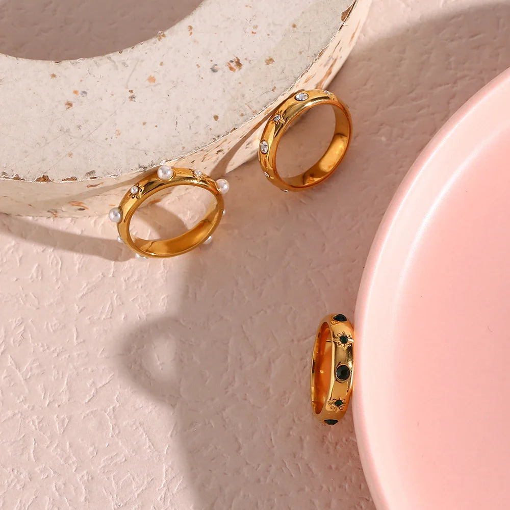 Stylový prsten s perlami a zirkony 2