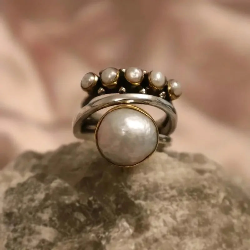 Vintage stil ring med perle