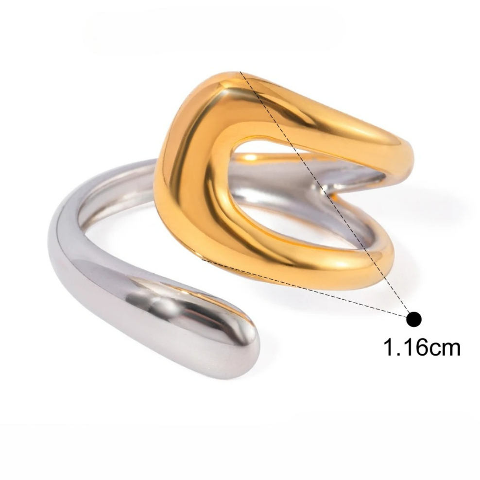 Guld- og sølvfarvet ring hul dråbeformet ring