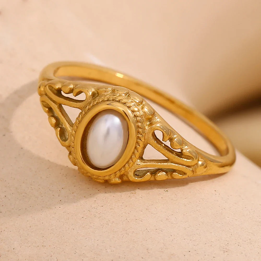 Vintage stil dame ring med perle