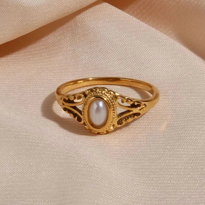 Vintage stil dame ring med perle