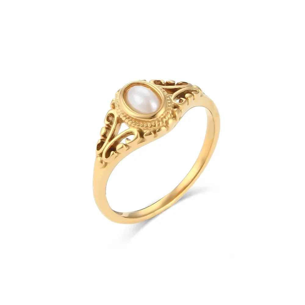 Vintage stil dame ring med perle