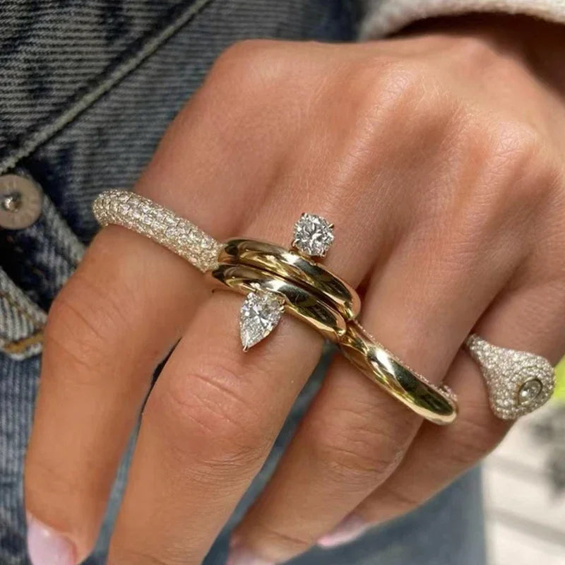 Tynn vann-dråpe ring med perle i zirkonium 1