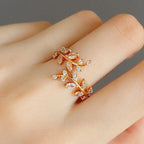 Efterårs Zircon laurbærblad ring i guld
