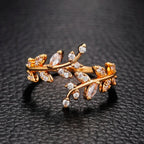 Efterårs Zircon laurbærblad ring i guld