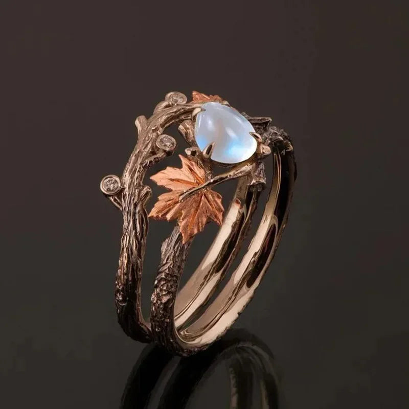 Efterårsblade Ring med Perle