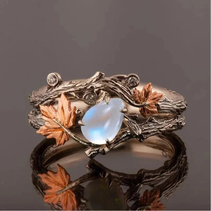 Efterårsblade Ring med Perle