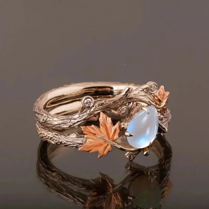 Efterårsblade Ring med Perle