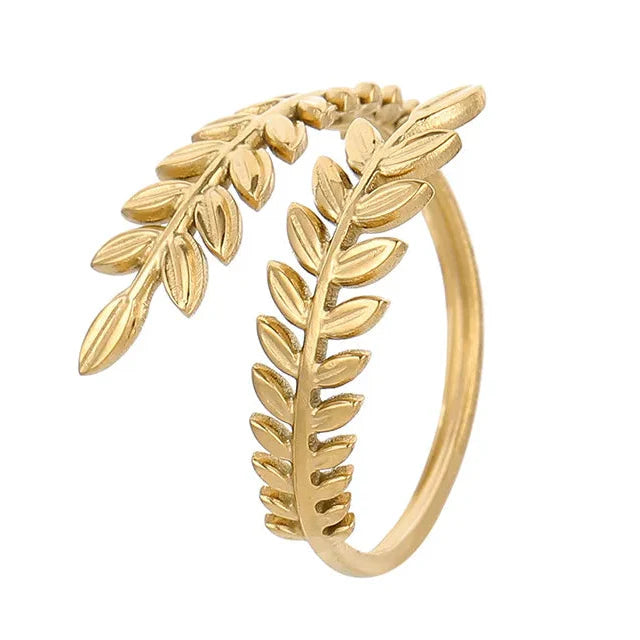 Efterårsblad af laurbær ring i guld