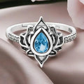 Sølvfarget Lotusblomst Ring for Kvinner blå