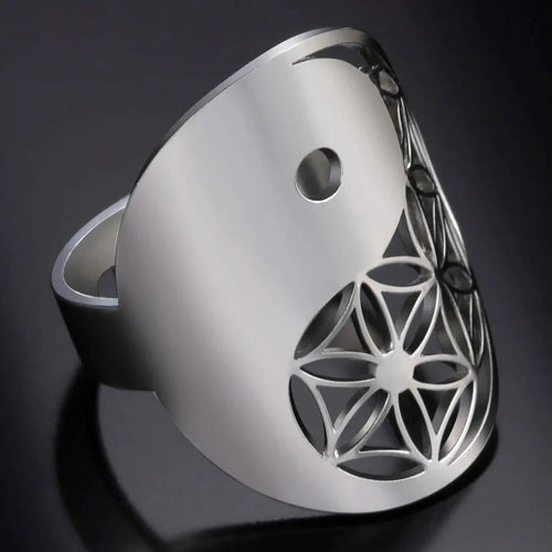 Geometrisk Yin Yang-ring silver
