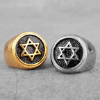 Bague gravée avec l'étoile de David symbole juif argent