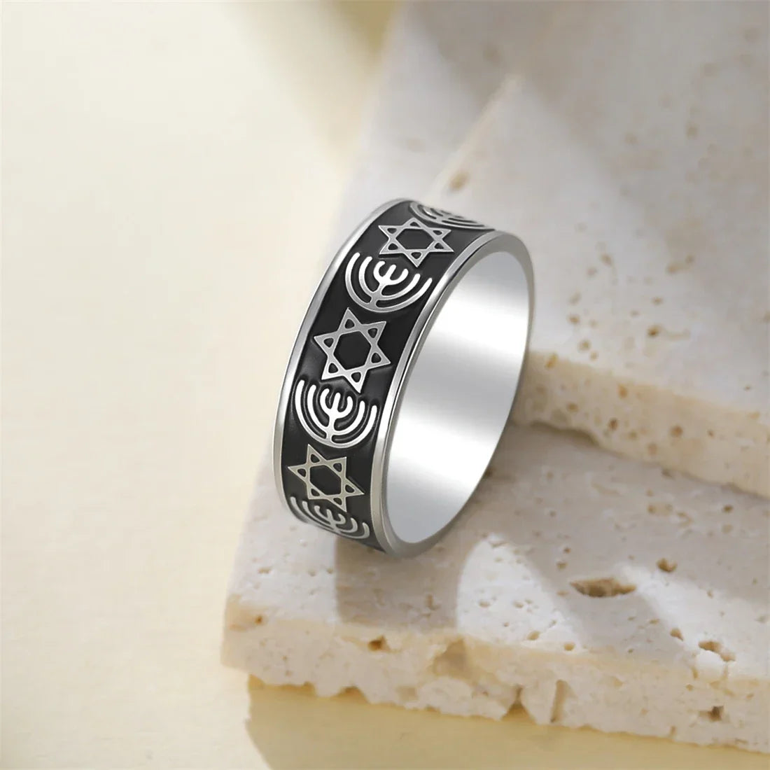 Bred Menorah-ring och Davidsstjärnor, judiska symboler