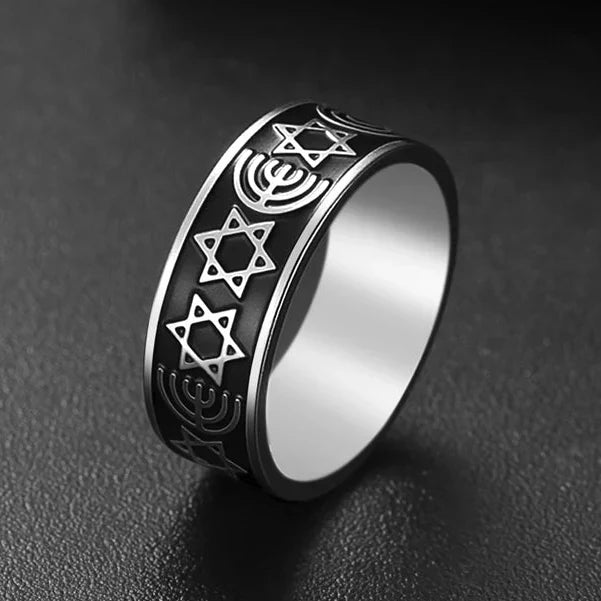 Bred Menorah-ring och Davidsstjärnor, judiska symboler