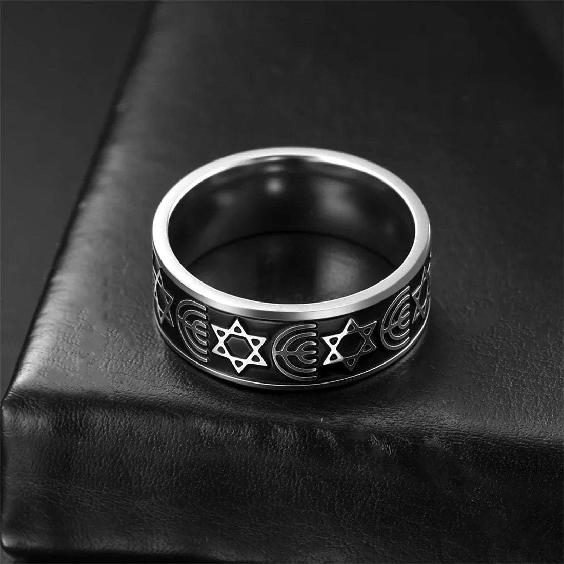 Bred Menorah-ring och Davidsstjärnor, judiska symboler