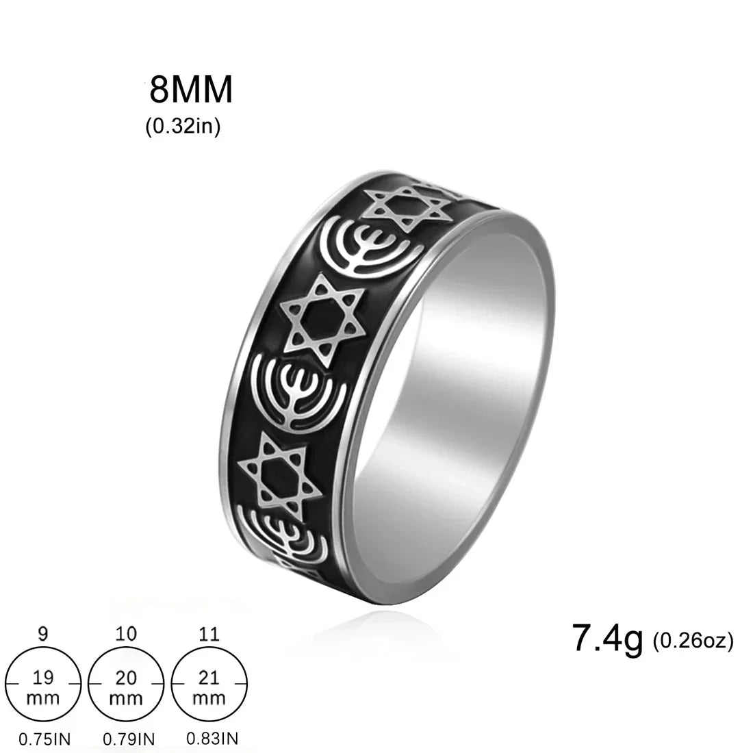 Bred Menorah-ring och Davidsstjärnor, judiska symboler
