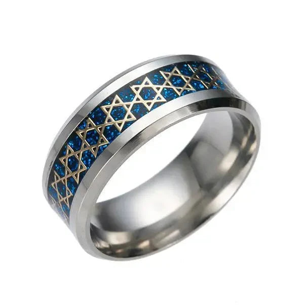 Bred herrring med Davidsstjärnor, judisk symbol, blå