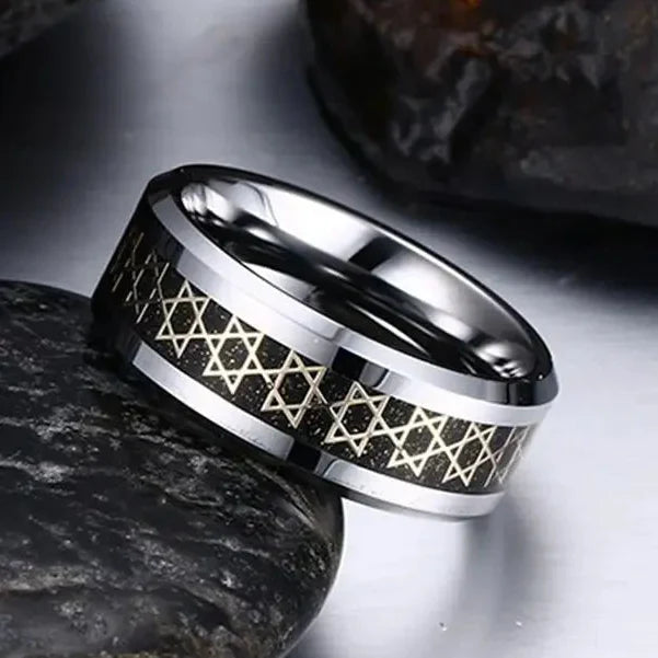 Bred herrring med Davidsstjärnor, judisk symbol, svart
