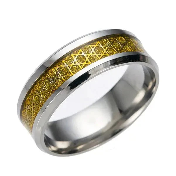 Bred herrring med Davidsstjärnor, judisk symbol, guld